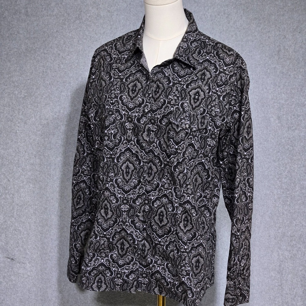 Panhandle Slim Button Up Shirt Womens Large Long Sleeve Black Paisley Western